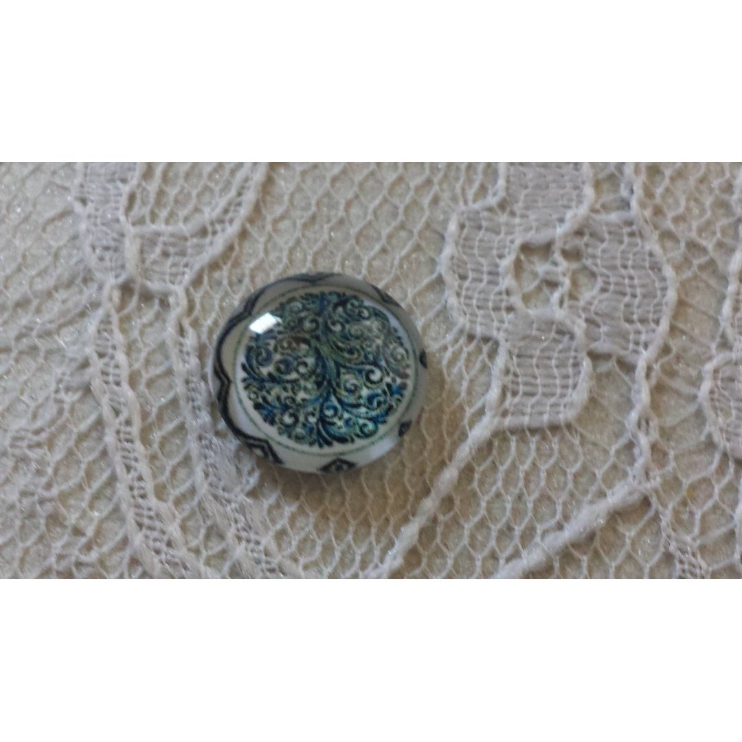 glass cabochon rund 12 mm blå blomst 025 