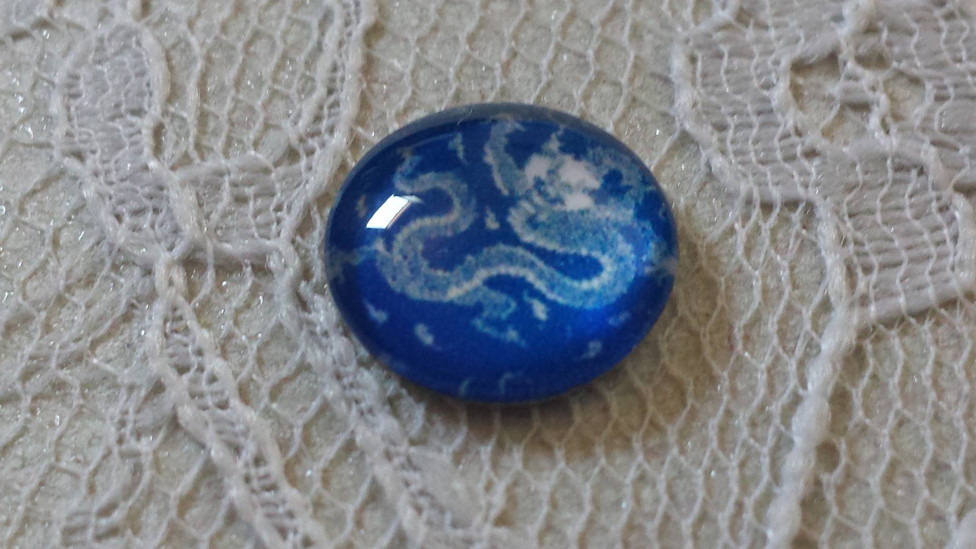 glass cabochon rund 12mm blå blomst 022 