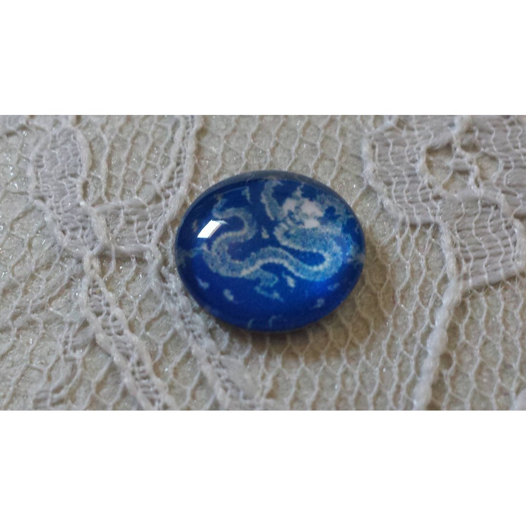 glass cabochon rund 12mm blå blomst 022 