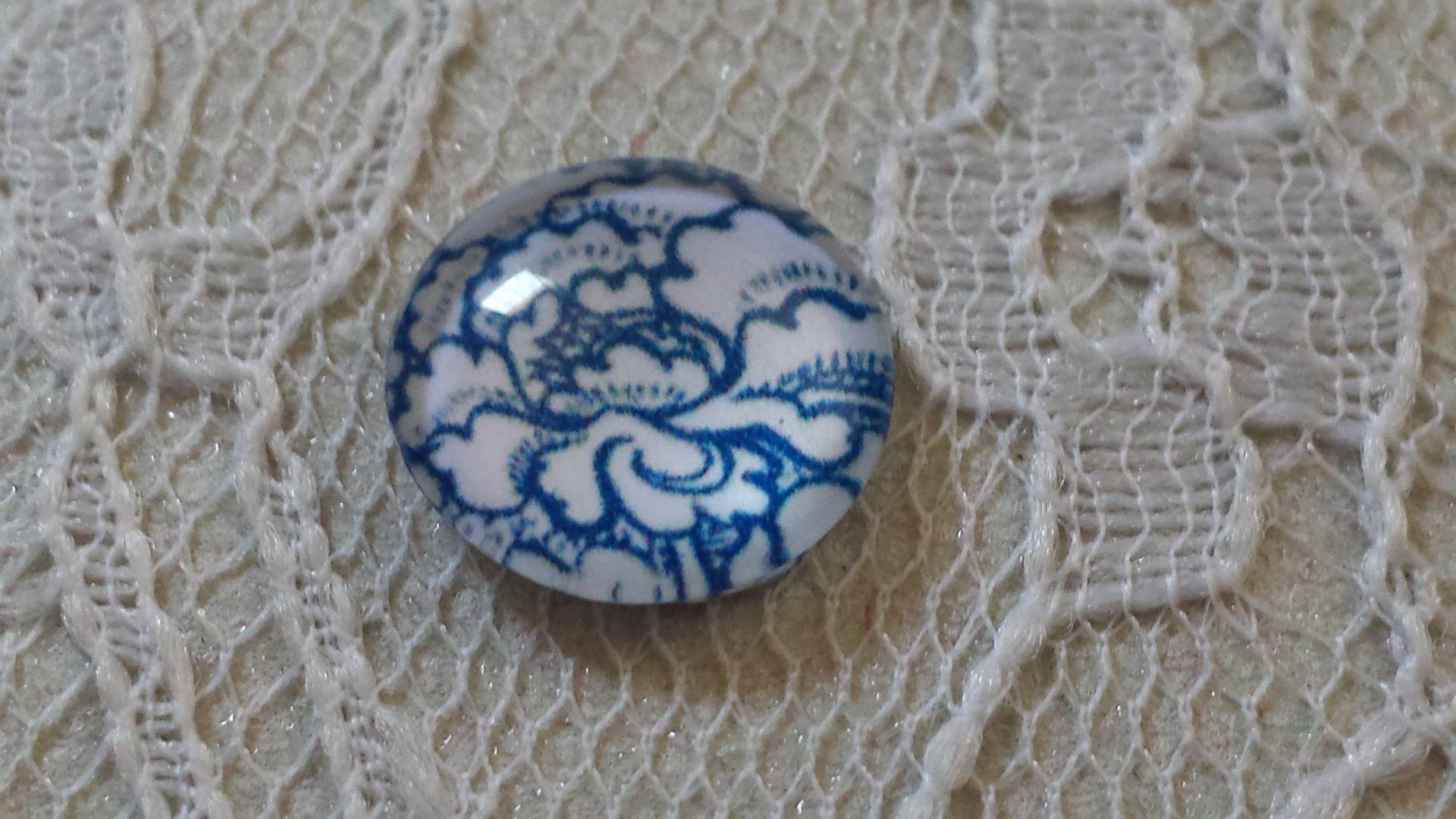 glass cabochon runde 12mm blå blomst 021 