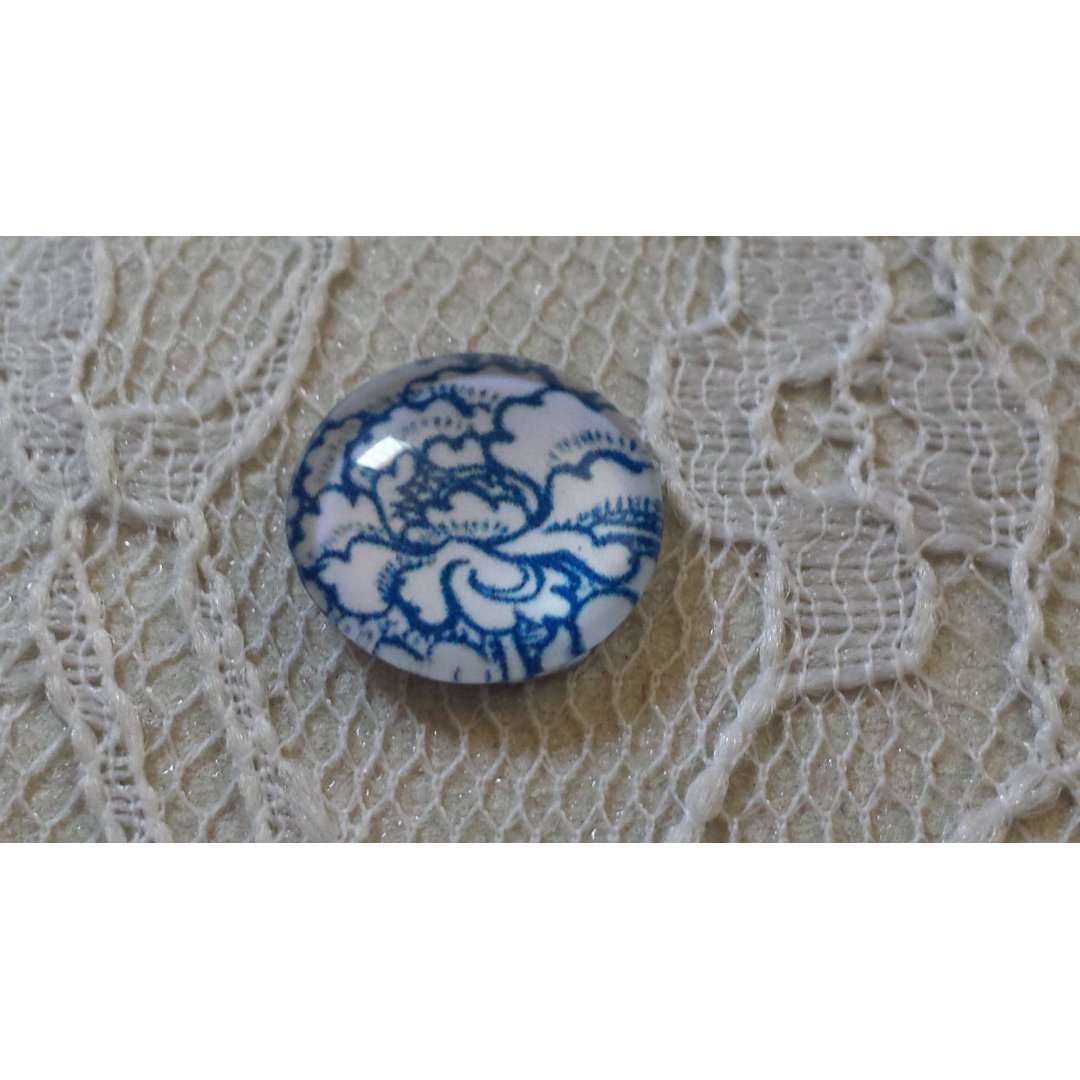 glass cabochon runde 12mm blå blomst 021 