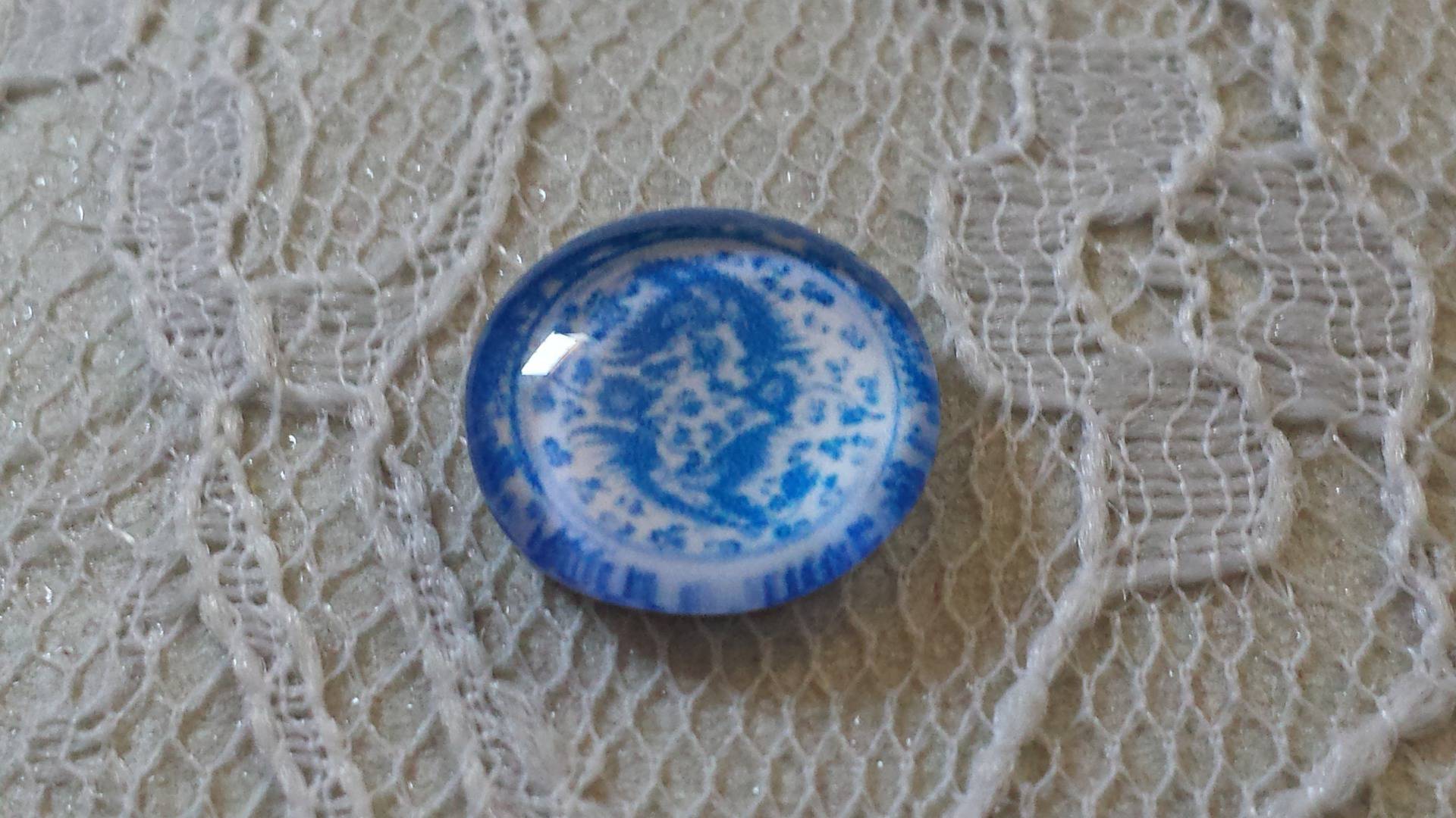 glass cabochon runde 12mm blå blomst 018 