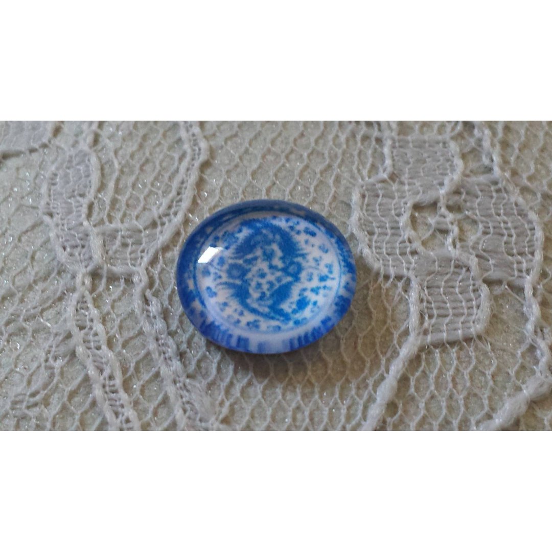 glass cabochon runde 12mm blå blomst 018 