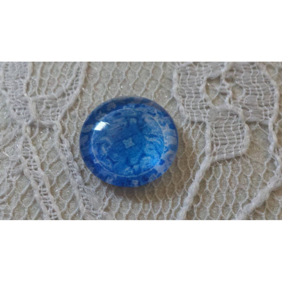 glass cabochon rund 12mm blå blomst 015 
