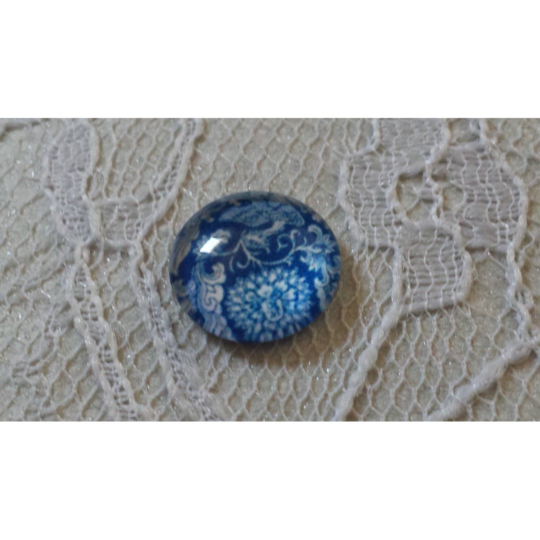 glass cabochon runde 12mm blå blomst 013 