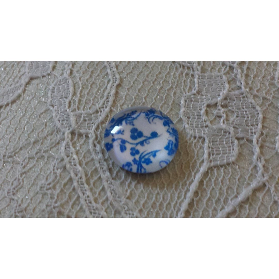 glass cabochon rund 12mm blå blomst 011 