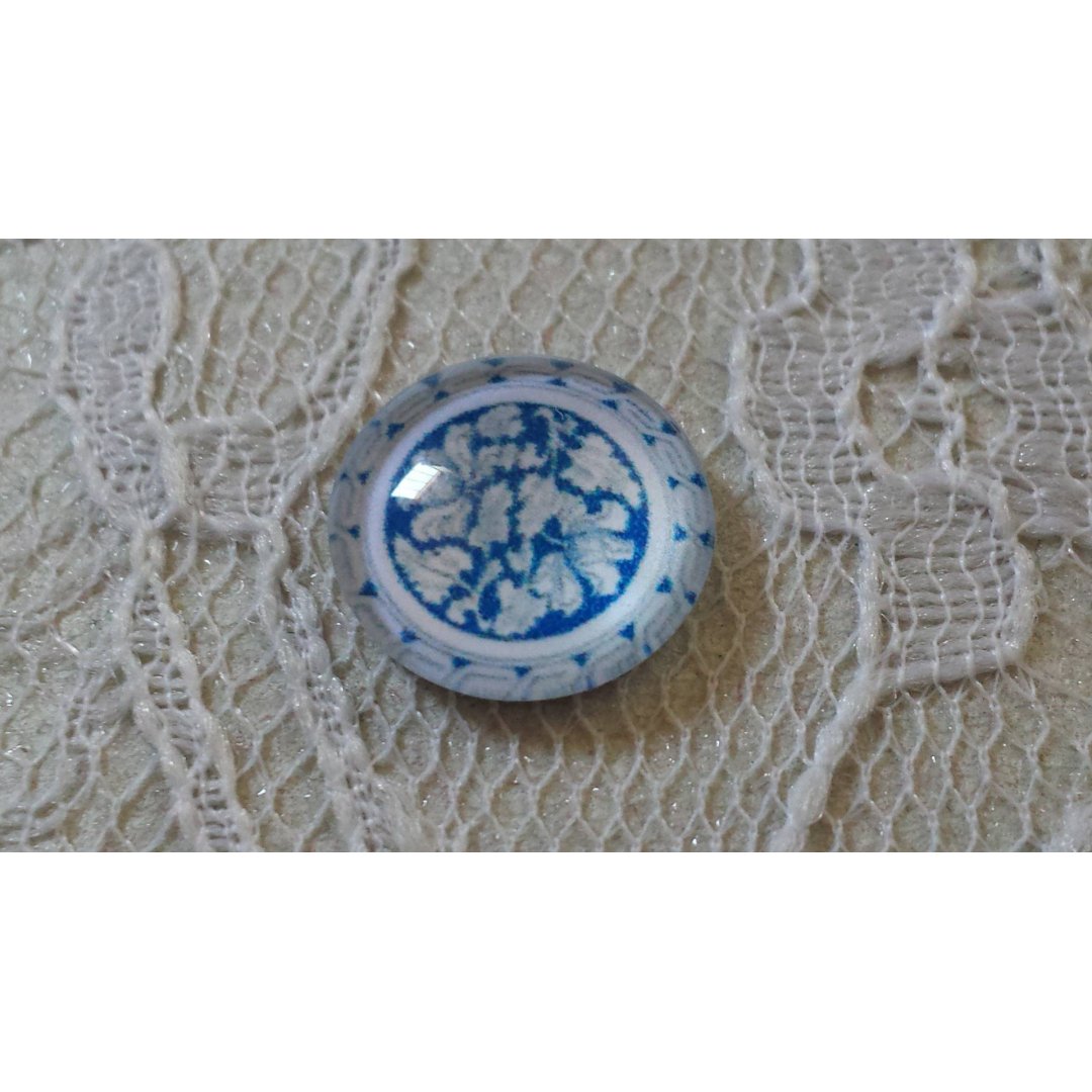 glass cabochon runde 12mm blå blomst 008 