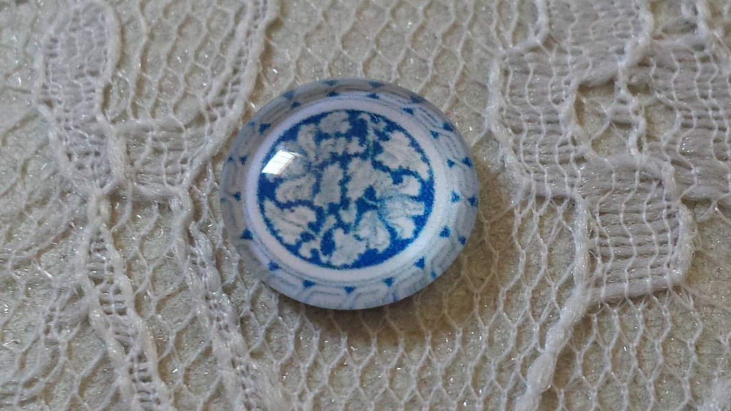 glass cabochon runde 12mm bl&aring; blomst 008 