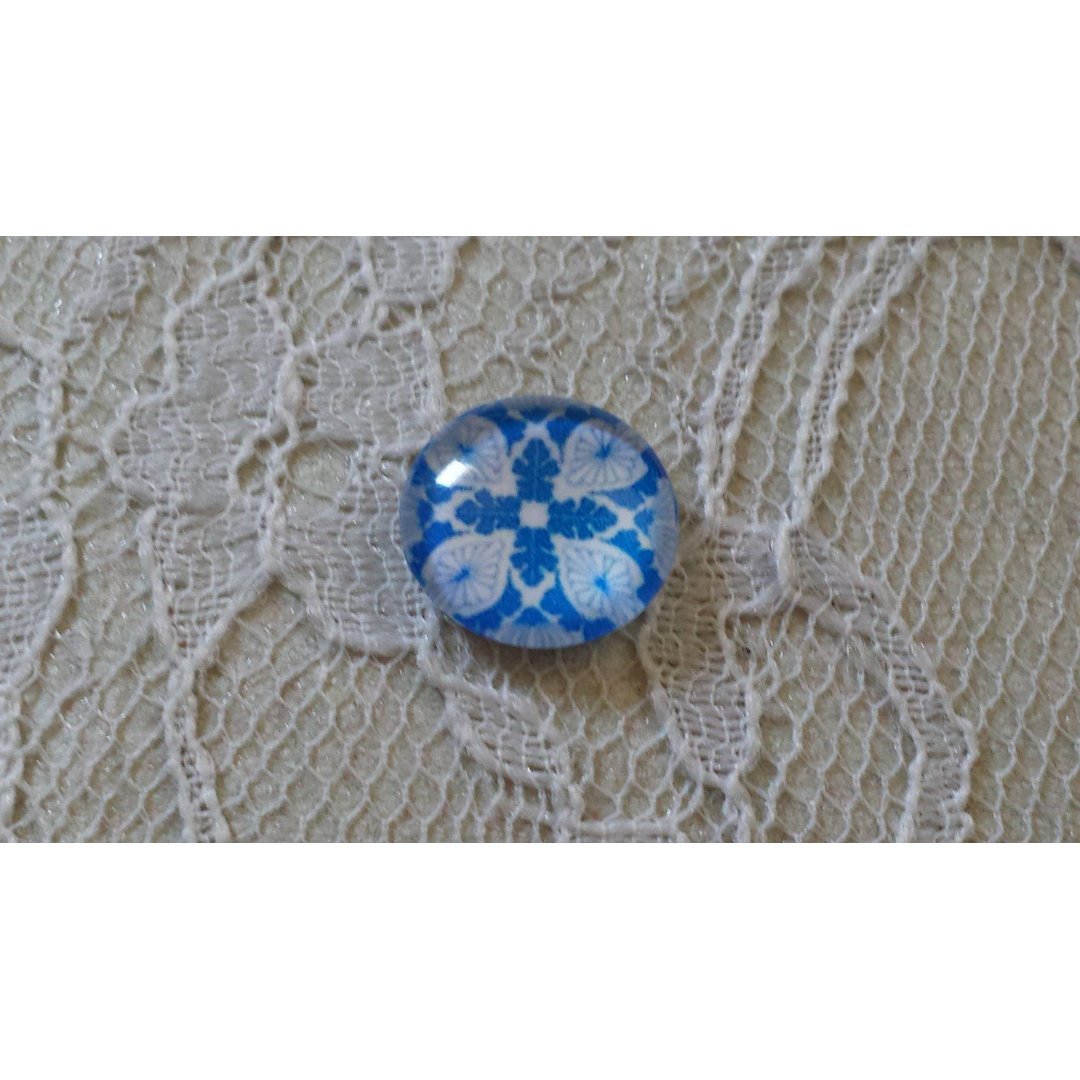 glass cabochon rund 12mm blå blomst 005 