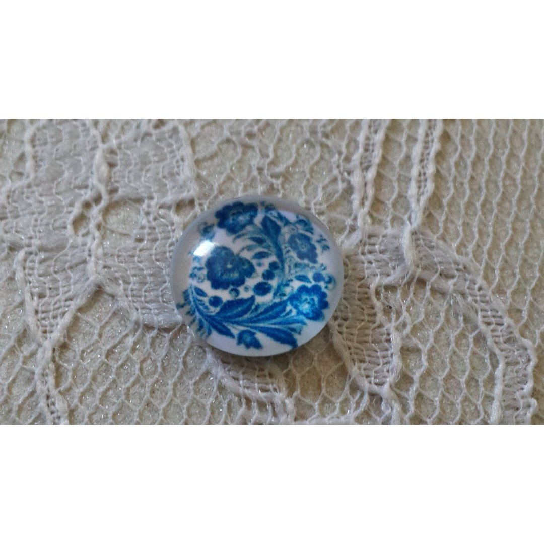 glass cabochon runde 12mm blå blomst 003 