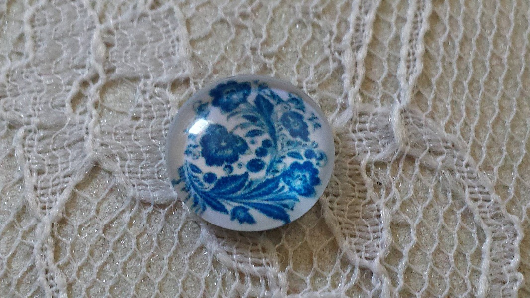 glass cabochon runde 12mm bl&aring; blomst 003 