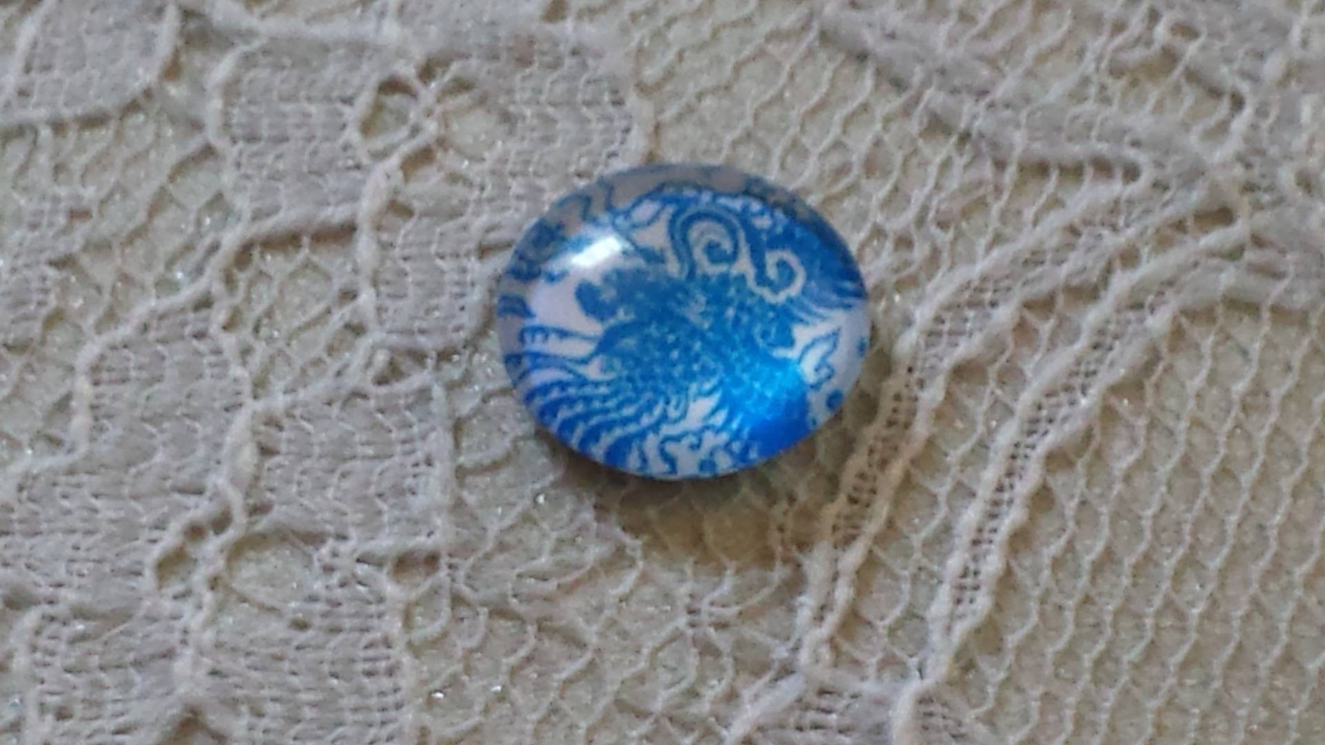 glass cabochon rund 12 mm blå blomst 002 