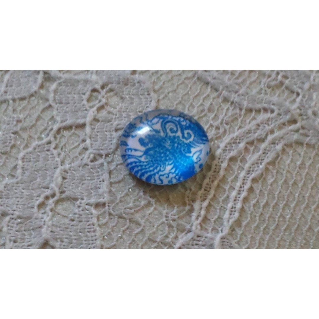 glass cabochon rund 12 mm blå blomst 002 
