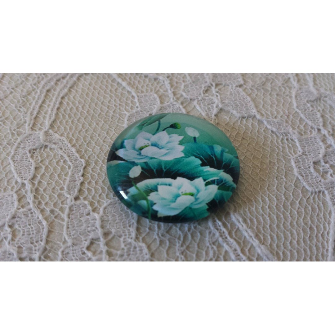 Glass cabochon rund 20mm blomst 01-036 