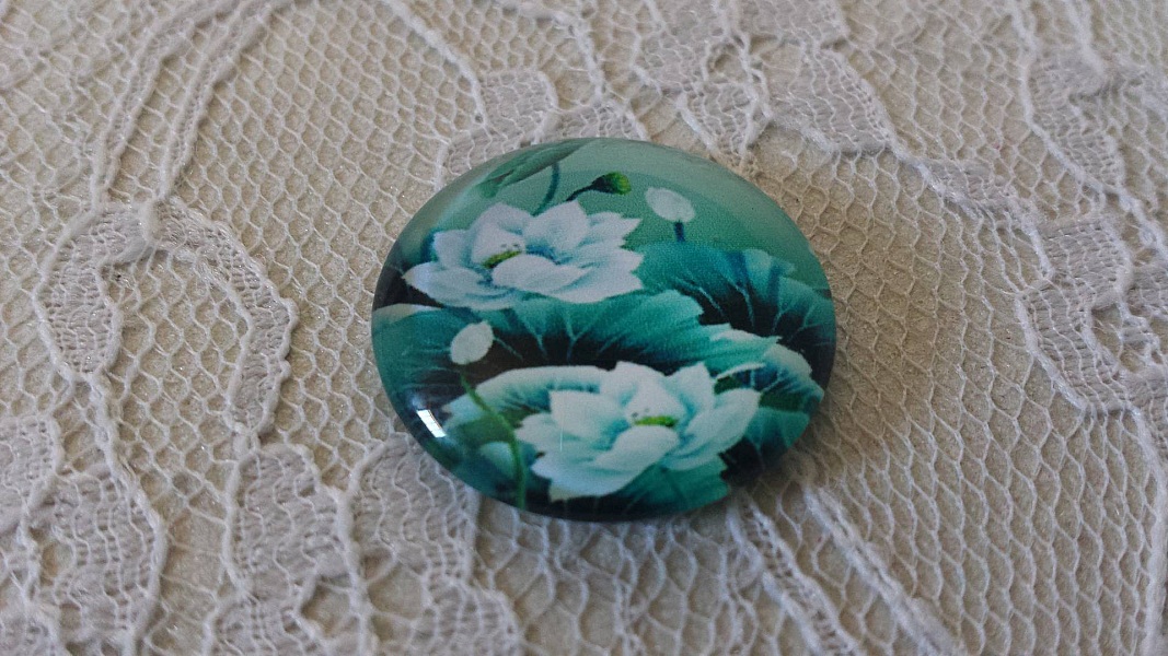 Glass cabochon rund 20mm blomst 01-036 