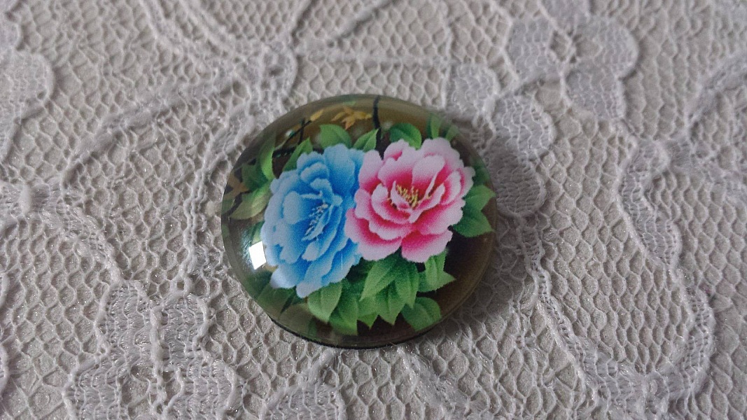 glass cabochon rund 25mm blomst 01-016 