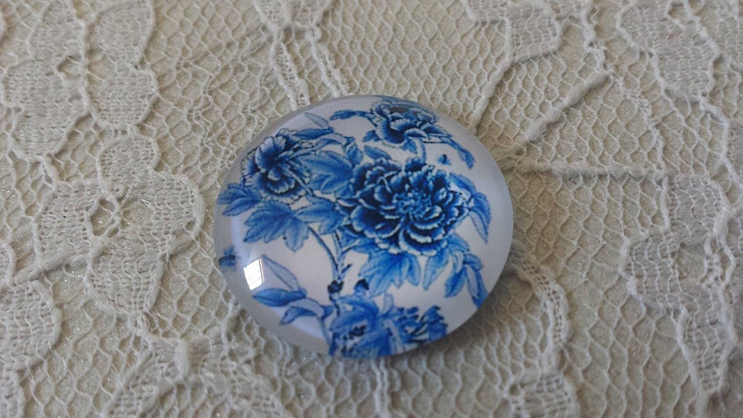 glass cabochon rund 25mm blomst 024 