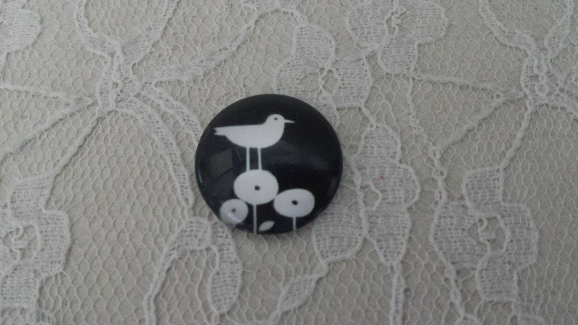 cabochon rundt glass 25mm fugler 012 