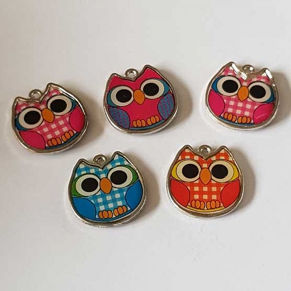 lot de 5 breloques chouettes N&deg;35 &eacute;maill&eacute;s