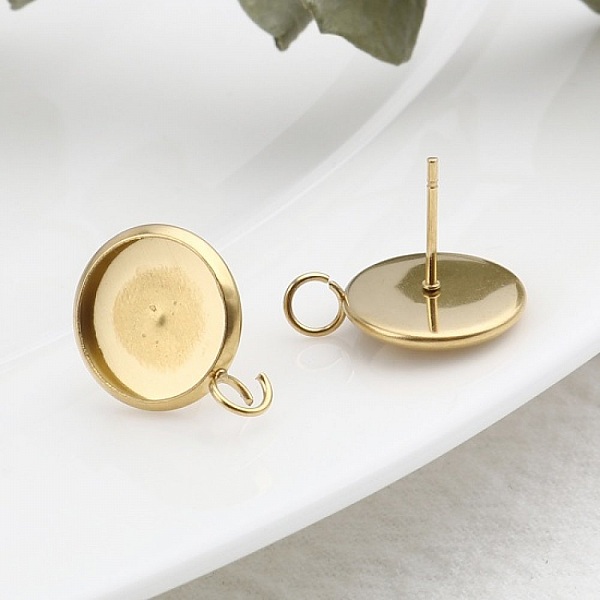 support cabochon rond acier inoxydable boucle d'oreille 12 mm Dor&eacute; 01