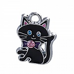 Pakke med 5 Zink Alloy Cat Charm N°07 Silver Strass Email 19 mm x 14 mm