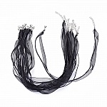 Halskjede med organzabånd N°04 og svart vokset snor