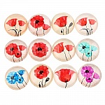Lot av 20 runde glass cabochons 25 mm Valmue blomst