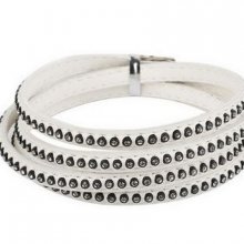 Lær 06 mm Hvit innlagt med rhinestones 1 meter
