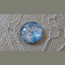 glass cabochon rund 12 mm blå blomst 014 