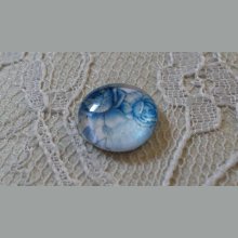 glass cabochon rund 12mm blå blomst 010 