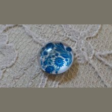 glass cabochon rund 12 mm blå blomst 001 