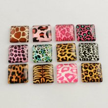 10 glass cabochons firkantet 20mm assortert Fauns S-22-20-14