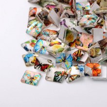 10 glass cabochons firkantet 25mm assortert Sommerfugler N001-25 