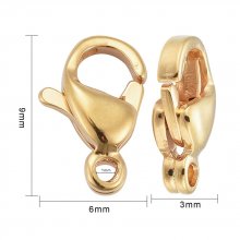 1 rustfritt stål lås 24K gullbelagt hummerlås 9 x 6 mm gull