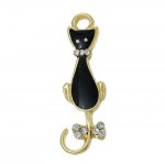 Pakke med 5 katteberlock nr. 08 Svart gull katt sommerfugl strass klar emalje 36 mm x 11 mm