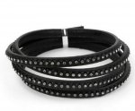 Lær 06 mm svart innlagt med rhinestones 1 meter