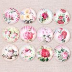 Lot av 20 runde glass cabochons 25 mm Pink Flower