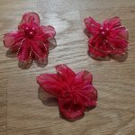 Sett med 3 fargerike blomster Organza Fabrics Fushia
