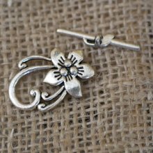 T-spenne Hibiskusblomst 30 mm sølvbelagt