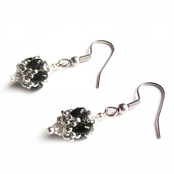 armb&aring;nd krystall swarovski glassperler svart skinnende og s&oslash;lv vevd