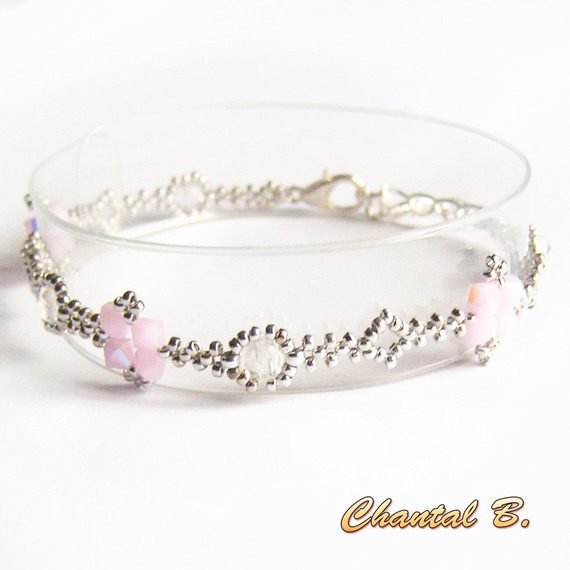 swarovski armbånd swarovski perler rosa AB boheme krystall og sølv romantisk bryllup