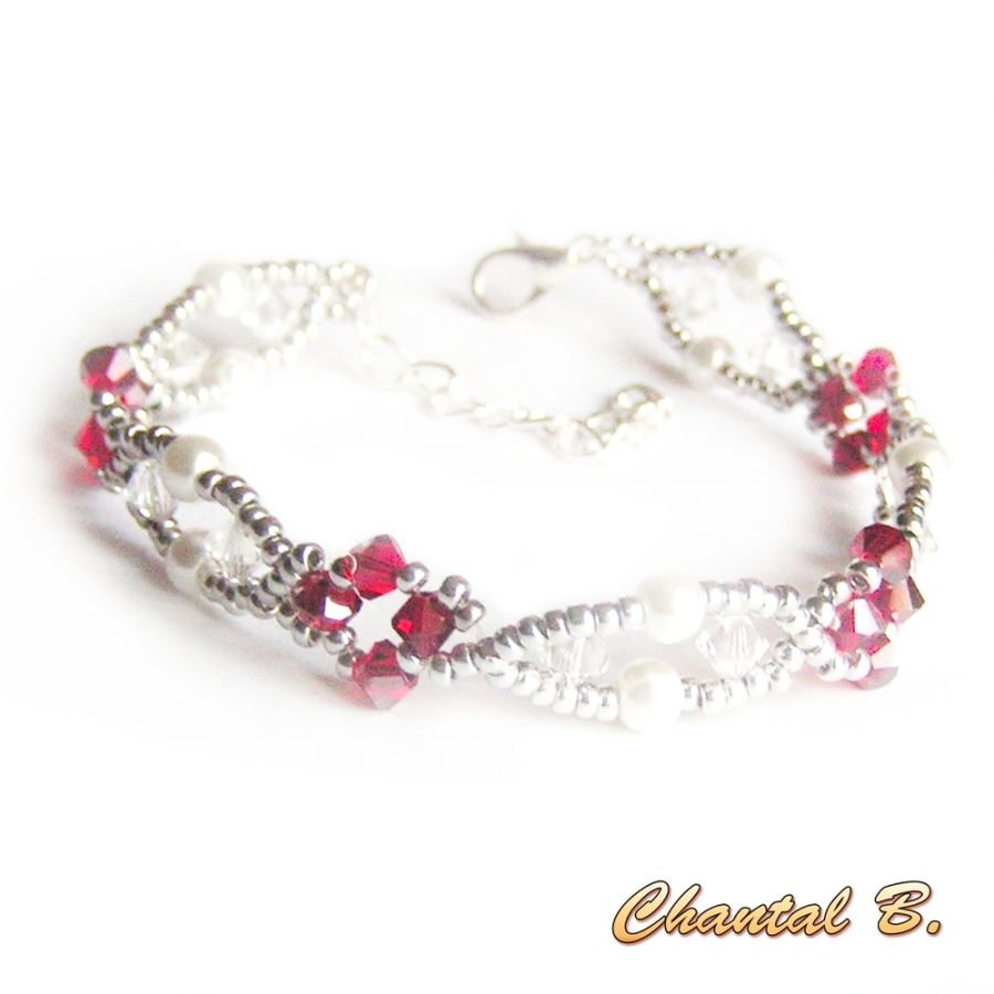 swarovski krystall vevd armbånd med perler og sølv 