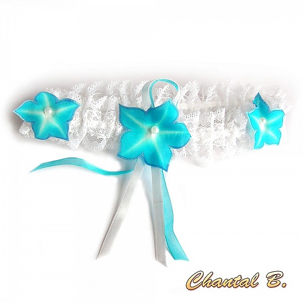 Hvit og turkis stola Malt silke chiffon