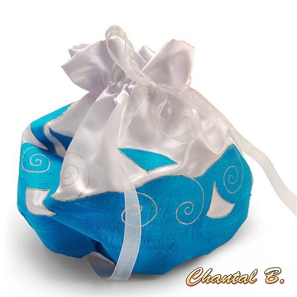 Hvit og turkis stola Malt silke chiffon