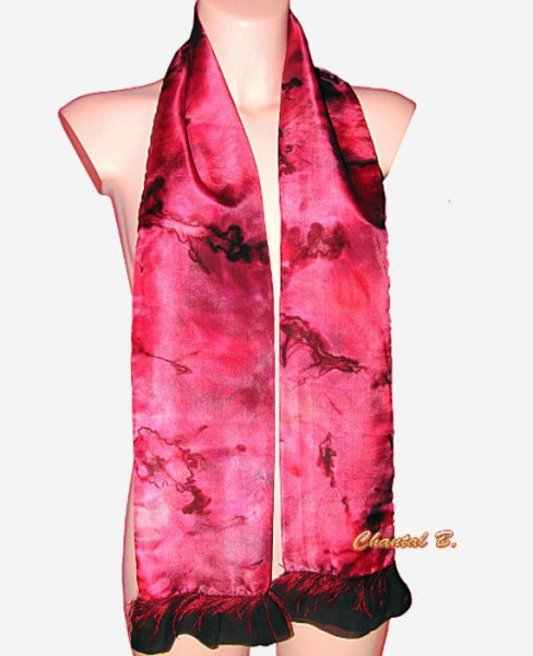 rødt og svart silkeskjerf med chiffon volanger Lara