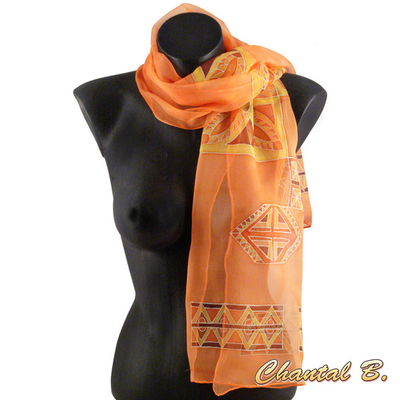 håndmalt oransje silke chiffon skjerf kveldstilbehør