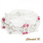 armbånd røde swarovski krystall perler og sølv vevd