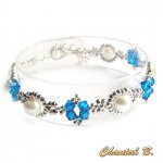 swarovski krystall armbånd blå perle og sølv vevde perler