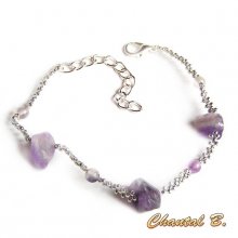 bracelet tiss&eacute; am&eacute;thyste pierres naturelles et fluorite violette et argent