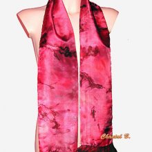 rødt og svart silkeskjerf med chiffon volanger Lara